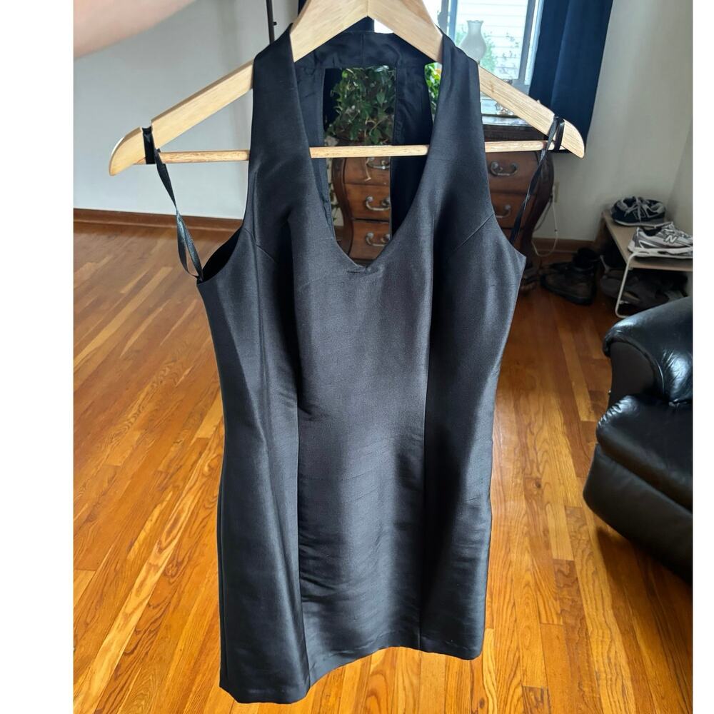 Moda International Womens 2 100% Silk Halter Mini Dress Black Cocktail Party Y2K - Picture 5 of 14